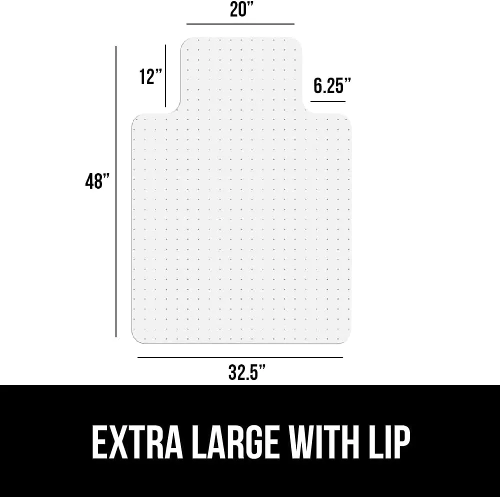 GORILLA GRIP Slip Resistant Office Chair Mat for Carpet Floors, Smooth Glide Under Desk Carpeted Floor Protector, Heavy Duty Plastic Computer Mats, Rolling Work and Gaming Chairs, 32.5x48 Lip, Clear