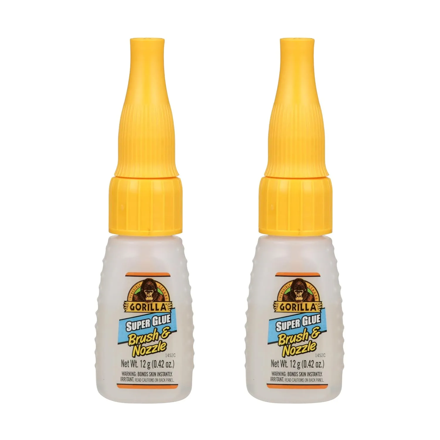 Gorilla Super Glue with Brush & Nozzle Applicator, Clear Glue, 12 Gram (Pack of 2) - All Purpose and Fast Setting for Projects and Repairs