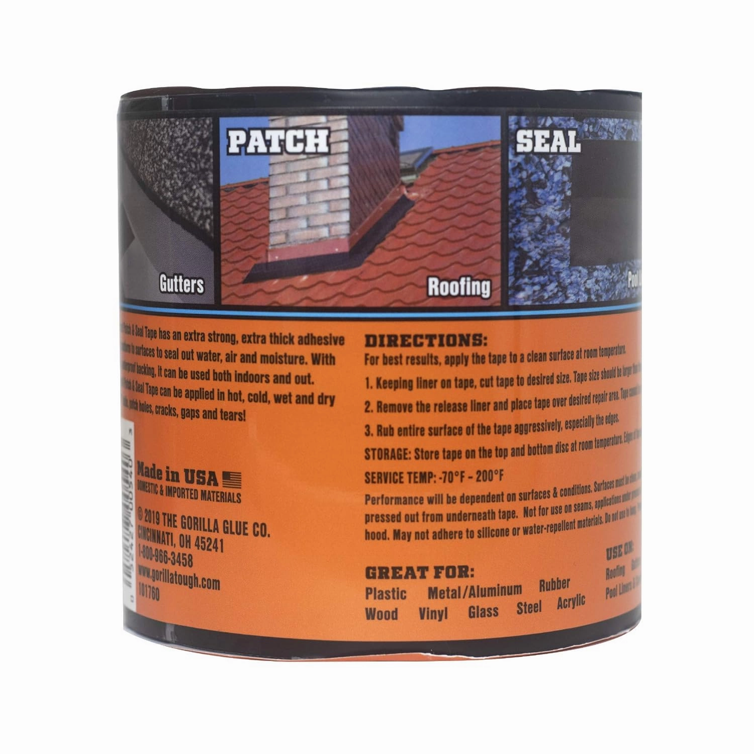 Gorilla Waterproof Patch & Seal Tape, Black Tape, 4" x 10' (Pack of 1) - Permanent Weather Resistant Seal for Leaks and Repairs