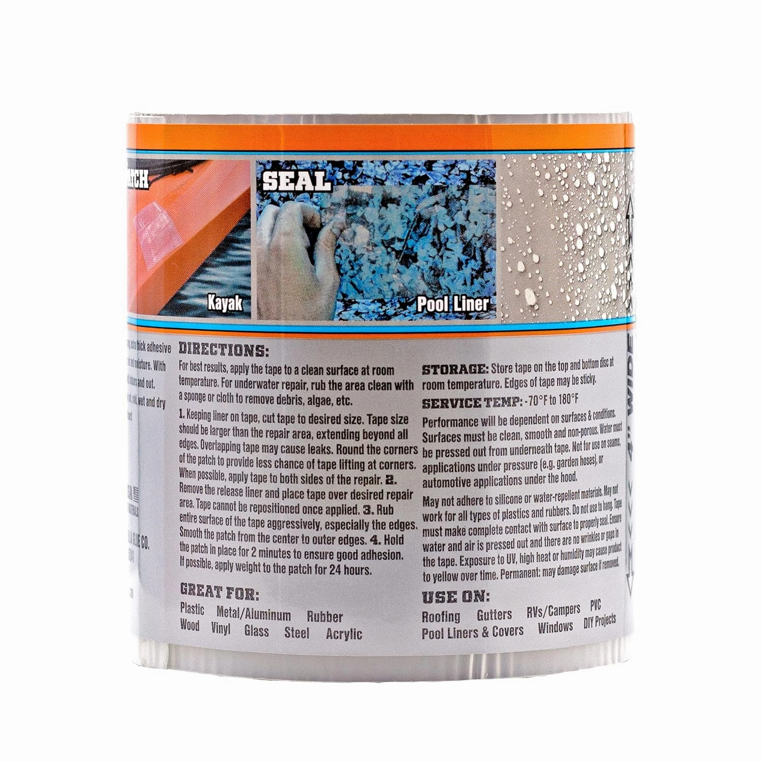 Gorilla Waterproof Patch & Seal Tape, Clear Tape, 4" x 8' (Pack of 1) - Permanent Weather Resistant Seal for Leaks and Repairs