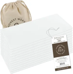 GOTS Certified Organic Cotton Washable Cloth Napkins Sets for Everyday Dining, Dinner Parties, Weddings | Oversized 20x20 inches, Fully Hemmed, in Designer Colors, 12-Pack, White