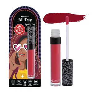 GT All Day Lipcolour Quick Dry|Moisturizing Kokum Butter|Non-Transfer & Smudge-proof|8hr stay|Liquid Lipstick for Women|QDLC017 Rosey|6g