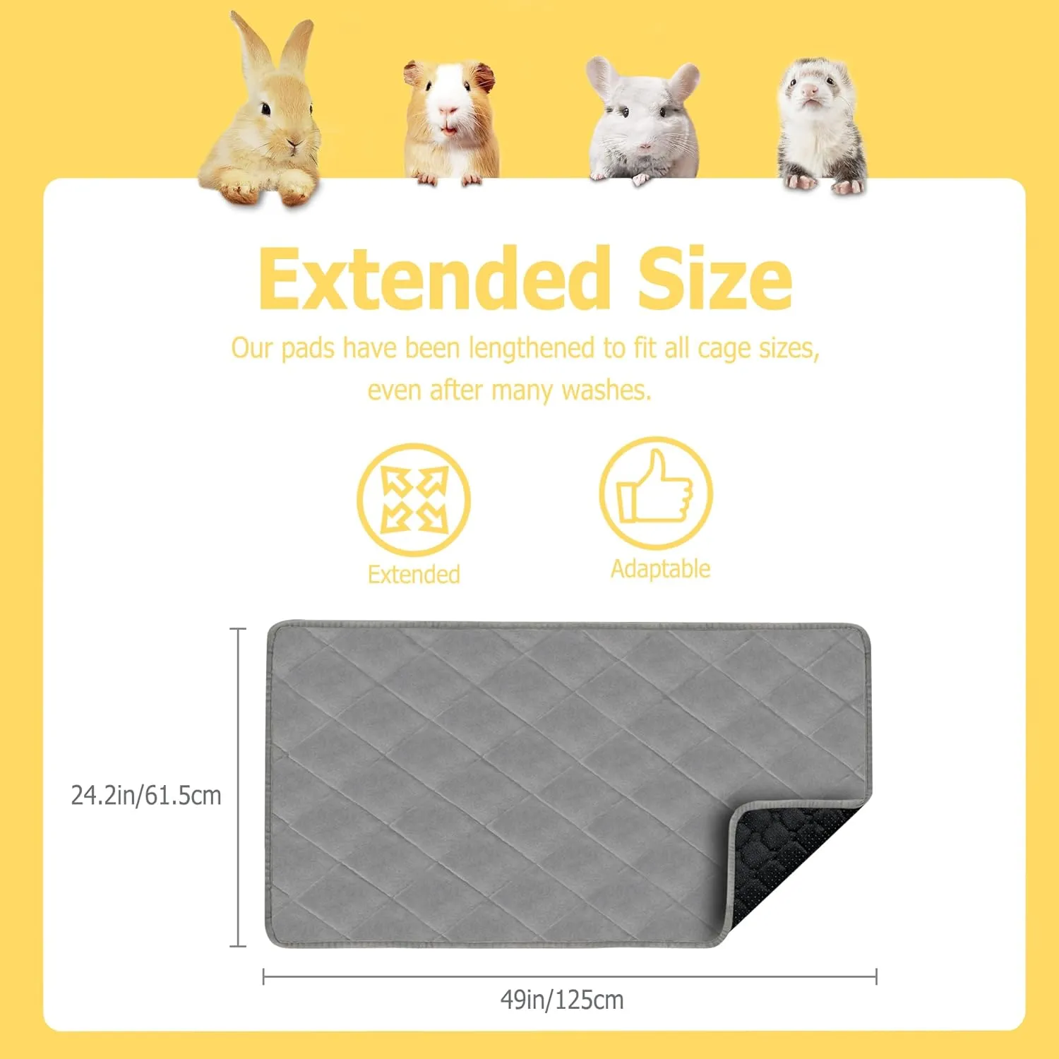 Guinea Pig Bedding, Fleece Cage Liner, Midwest 49x24 in 2Pack, Super Absorbent & Odor Control & Waterproof & Reusable Washable Guinea Pig Liner, Pee Pad Mat for Small Animal, Rabbit, Bunny