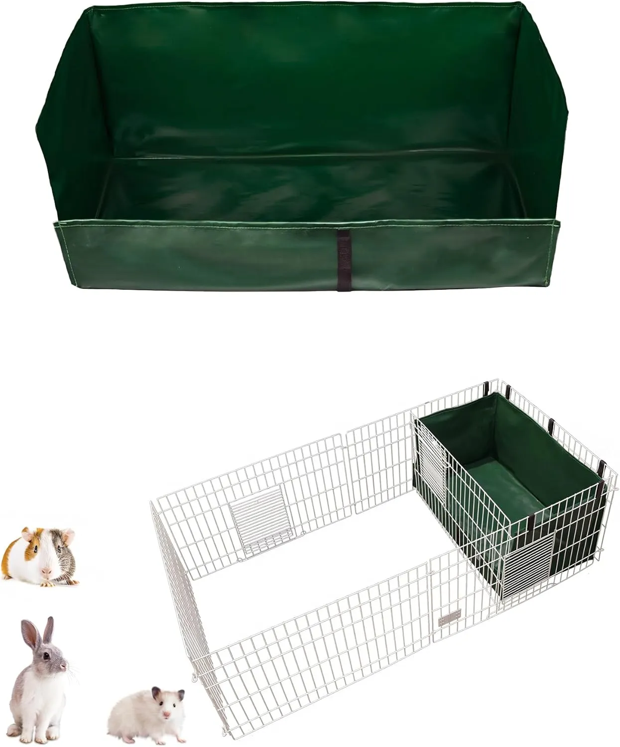Guinea Pig Cage Liner, Litter Box & Hay Feedder for Guinea Pig Rabbits Hamsters Hedgehogs Ferrets and Other Small Animals. for Midwest Cage Kitchen 24"X13", Green