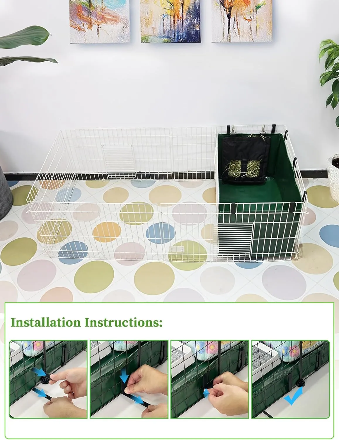 Guinea Pig Cage Liner, Litter Box & Hay Feedder for Guinea Pig Rabbits Hamsters Hedgehogs Ferrets and Other Small Animals. for Midwest Cage Kitchen 24"X13", Green
