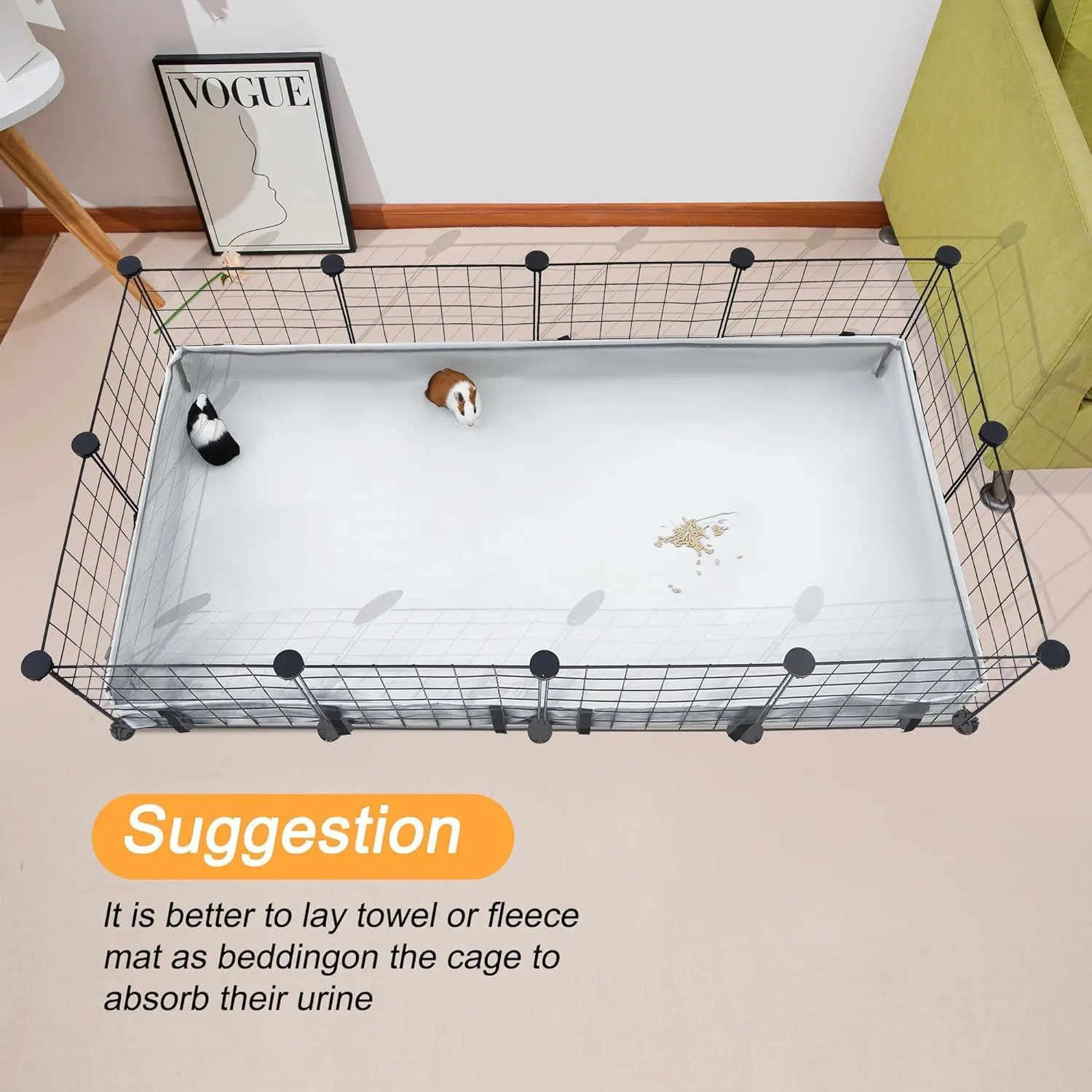 Guinea Pig Cage Liner Tarp Bottom Waterproof and Washable Base Also for Rabbits, Bunny, Chinchesillas, Hedgehog, Ferrets and Other Small Animals(48x72 inches)
