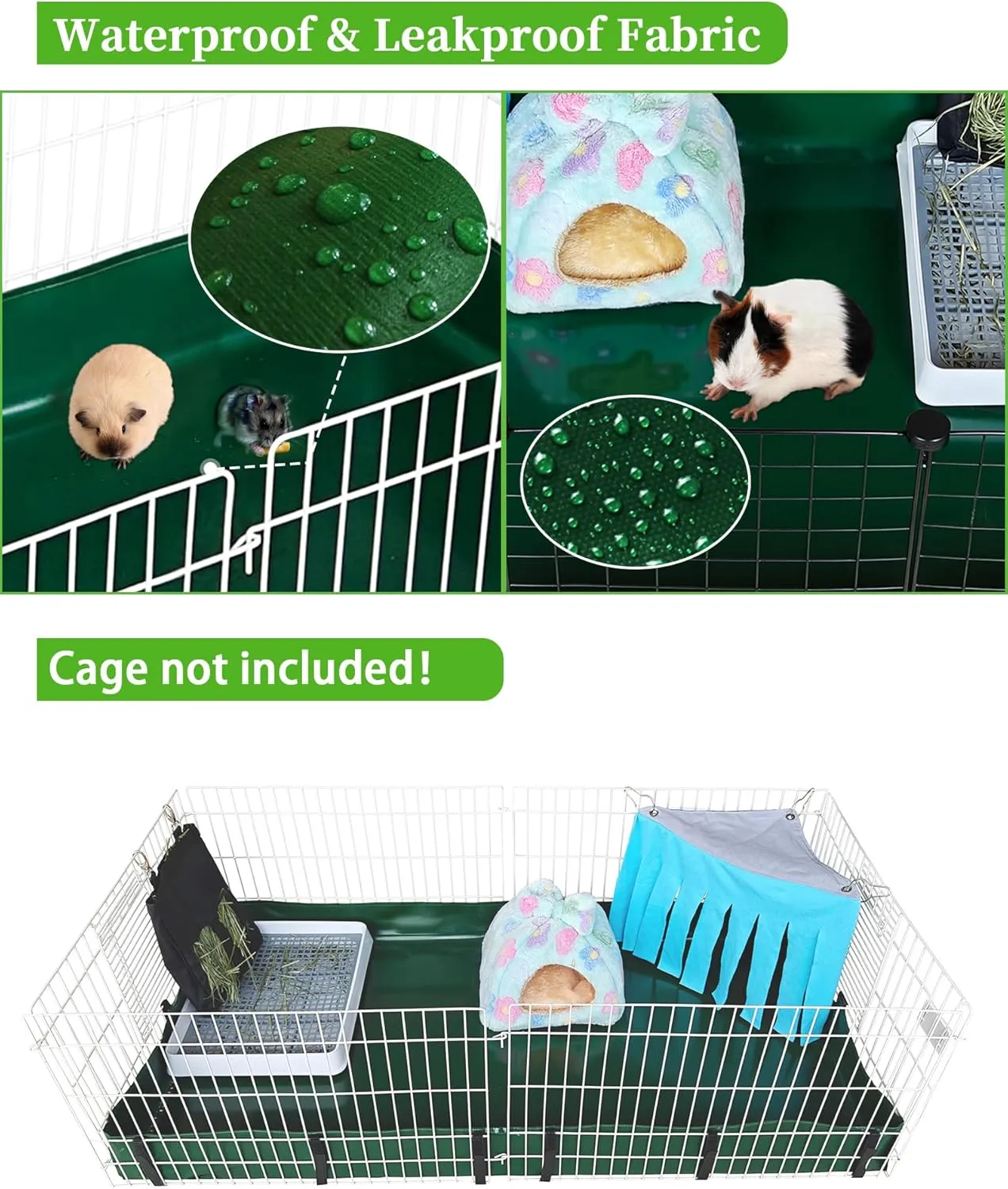 Guinea Pig Cage Liner, Waterproof/Leakproof Base for Guinea Pig Cages. Reusable Bottom for Rabbits Hamsters Hedgehogs and Other Small Animals. for Midwest Cage 24"x47", Green
