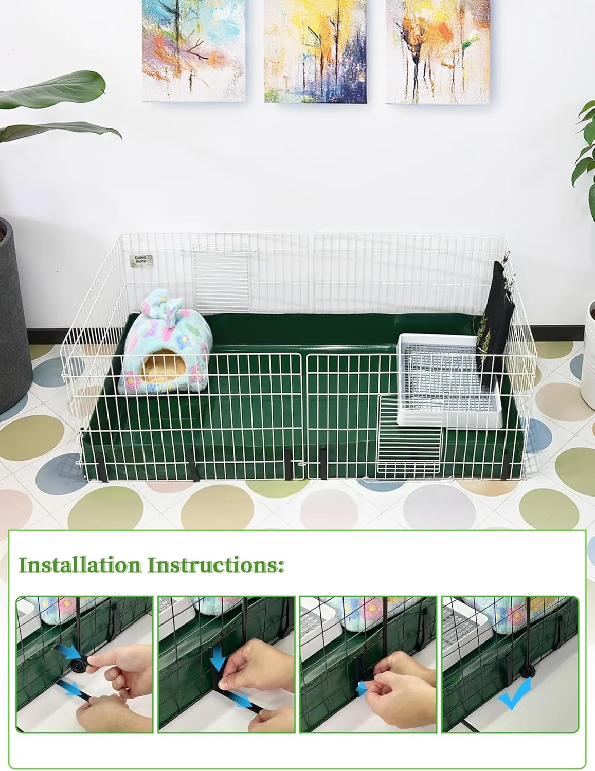 Guinea Pig Cage Liner, Waterproof/Leakproof Base for Guinea Pig Cages. Reusable Bottom for Rabbits Hamsters Hedgehogs and Other Small Animals. for Midwest Cage 24"x47", Green
