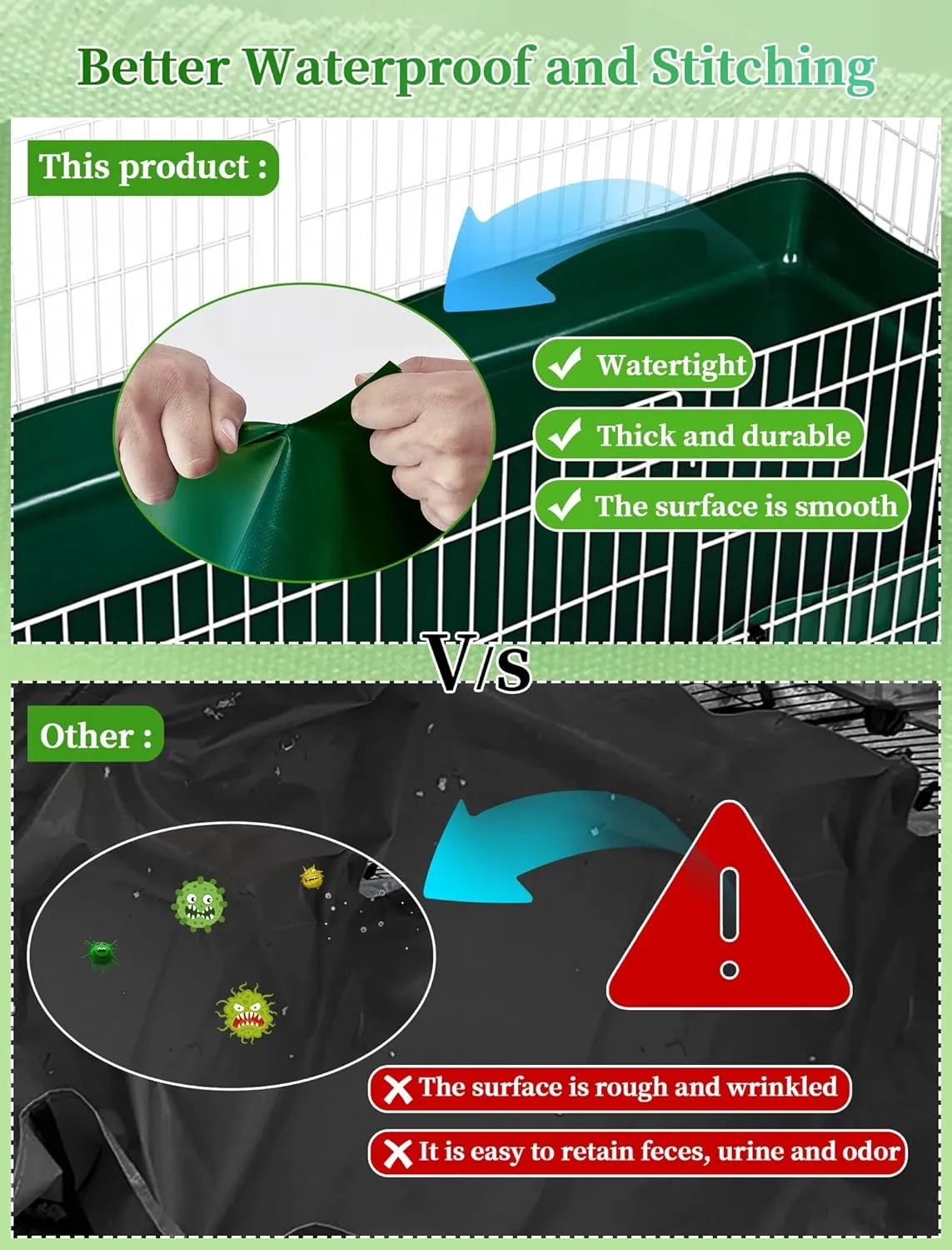 Guinea Pig Cage Liner, Waterproof/Leakproof Base for Guinea Pig Cages. Reusable Bottom for Rabbits Hamsters Hedgehogs and Other Small Animals. for Midwest Cage 24"x47", Green
