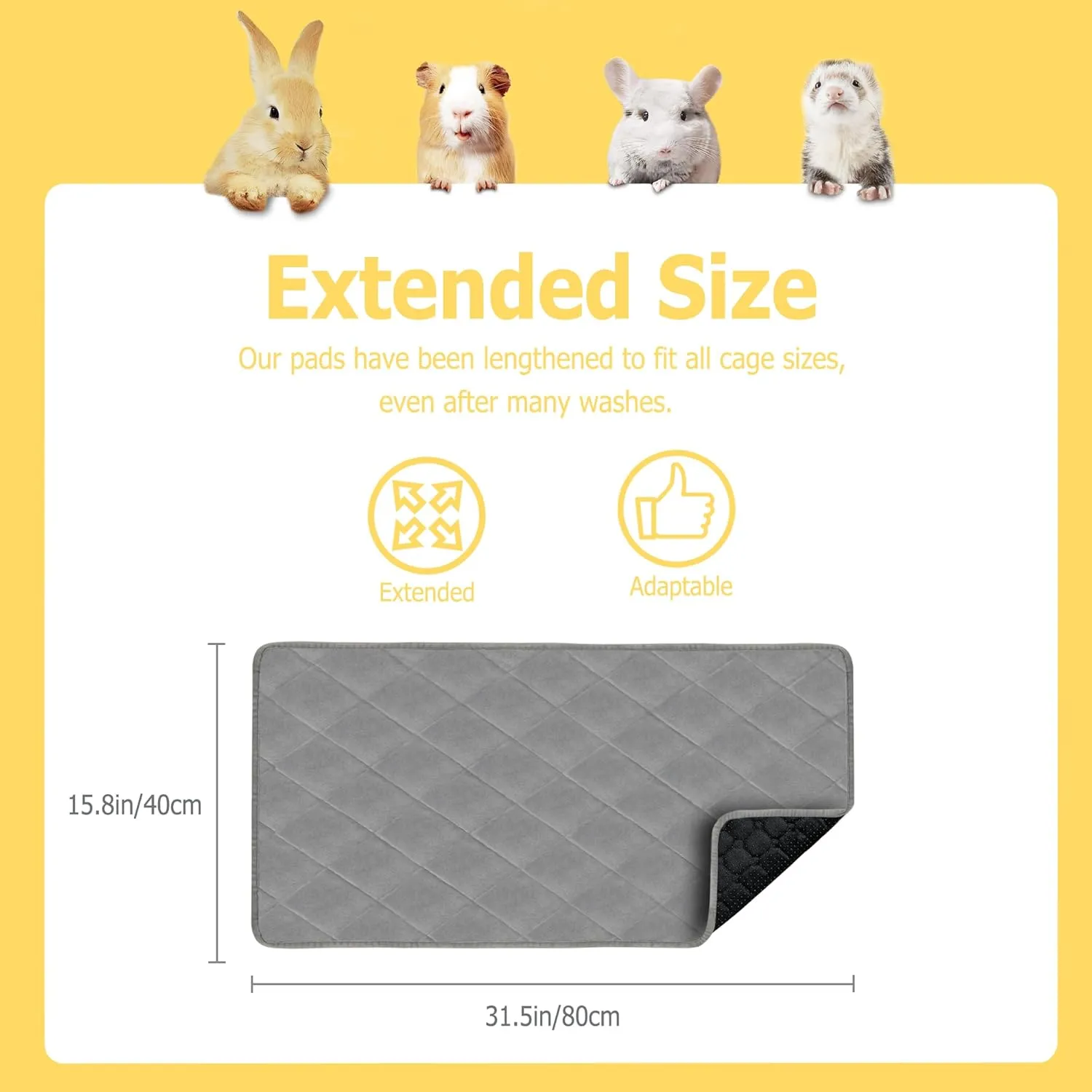 Guinea Pig Fleece Cage Liner, Guinea Pig Bedding C&C 2X1 2Pack, Super Absorbent & Odor Control & Washable & Reusable Guinea Pig Liner, Pee Pad Mat for Small Animal, Rabbit, Bunny