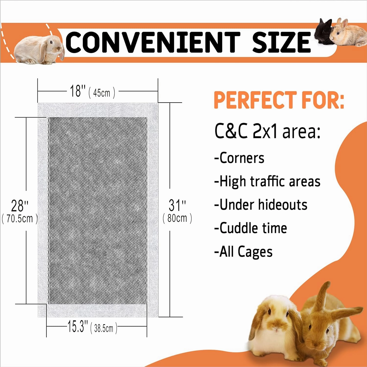 Guinea Pig Bedding, Disposable Guinea Pig Cage Liners, Charcoal Odor Controlling Absorbent Waterproof Pee Pads for Rabbits, Hamster and Other Small Animals. 18''x31'',50 Count
