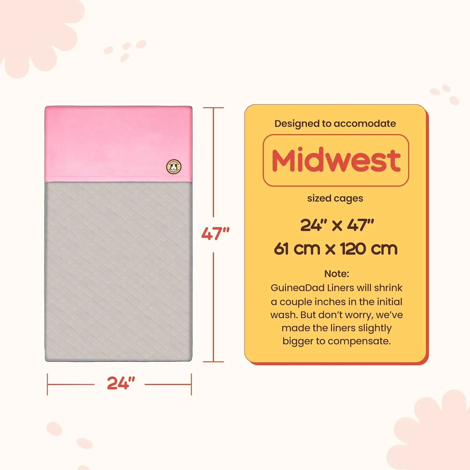 GuineaDad Liner | Guinea Pig Fleece Cage Liners | Guinea Pig Bedding | Burrowing Pocket Sleeve | Extra Absorbent Bamboo | Waterproof Bottom (Midwest, Orange)