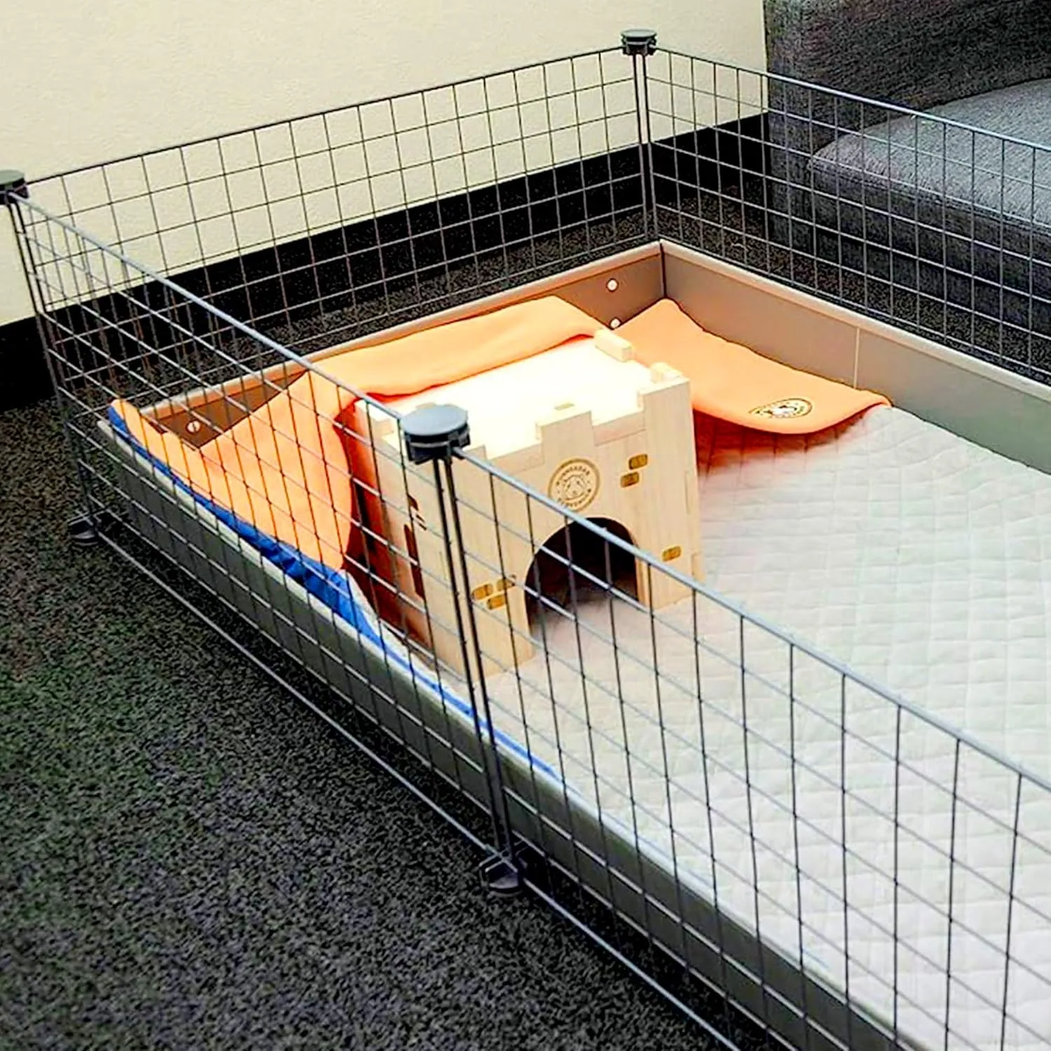 GuineaDad Liner | Guinea Pig Fleece Cage Liners | Guinea Pig Bedding | Burrowing Pocket Sleeve | Extra Absorbent Bamboo | Waterproof Bottom (Midwest, Orange)