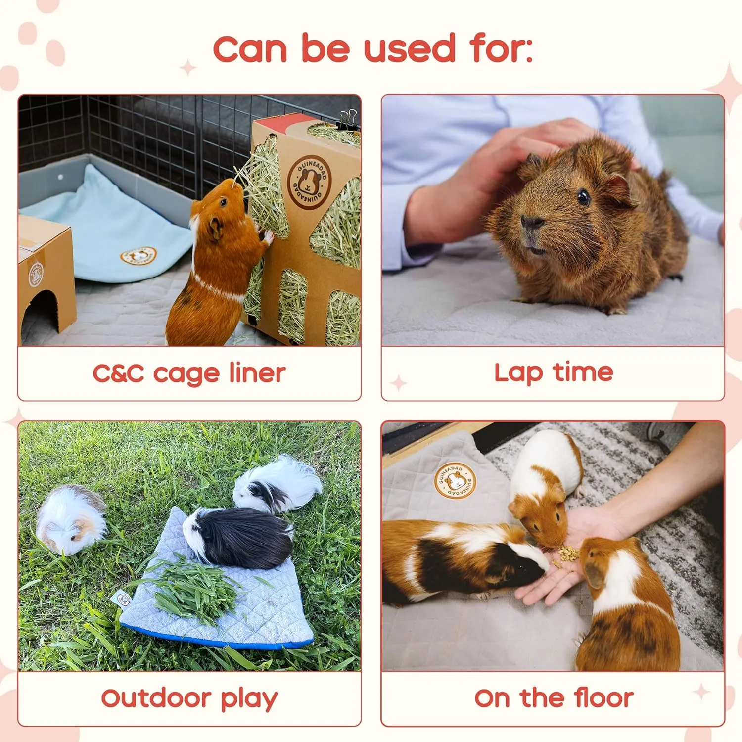 GuineaDad Liner | Guinea Pig Fleece Cage Liners | Guinea Pig Bedding | Burrowing Pocket Sleeve | Extra Absorbent Bamboo | Waterproof Bottom (Midwest, Orange)