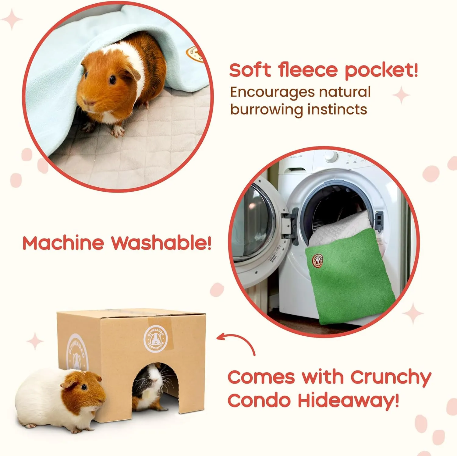 GuineaDad Liner | Guinea Pig Fleece Cage Liners | Guinea Pig Bedding | Burrowing Pocket Sleeve | Extra Absorbent Bamboo | Waterproof Bottom (Midwest, Orange)