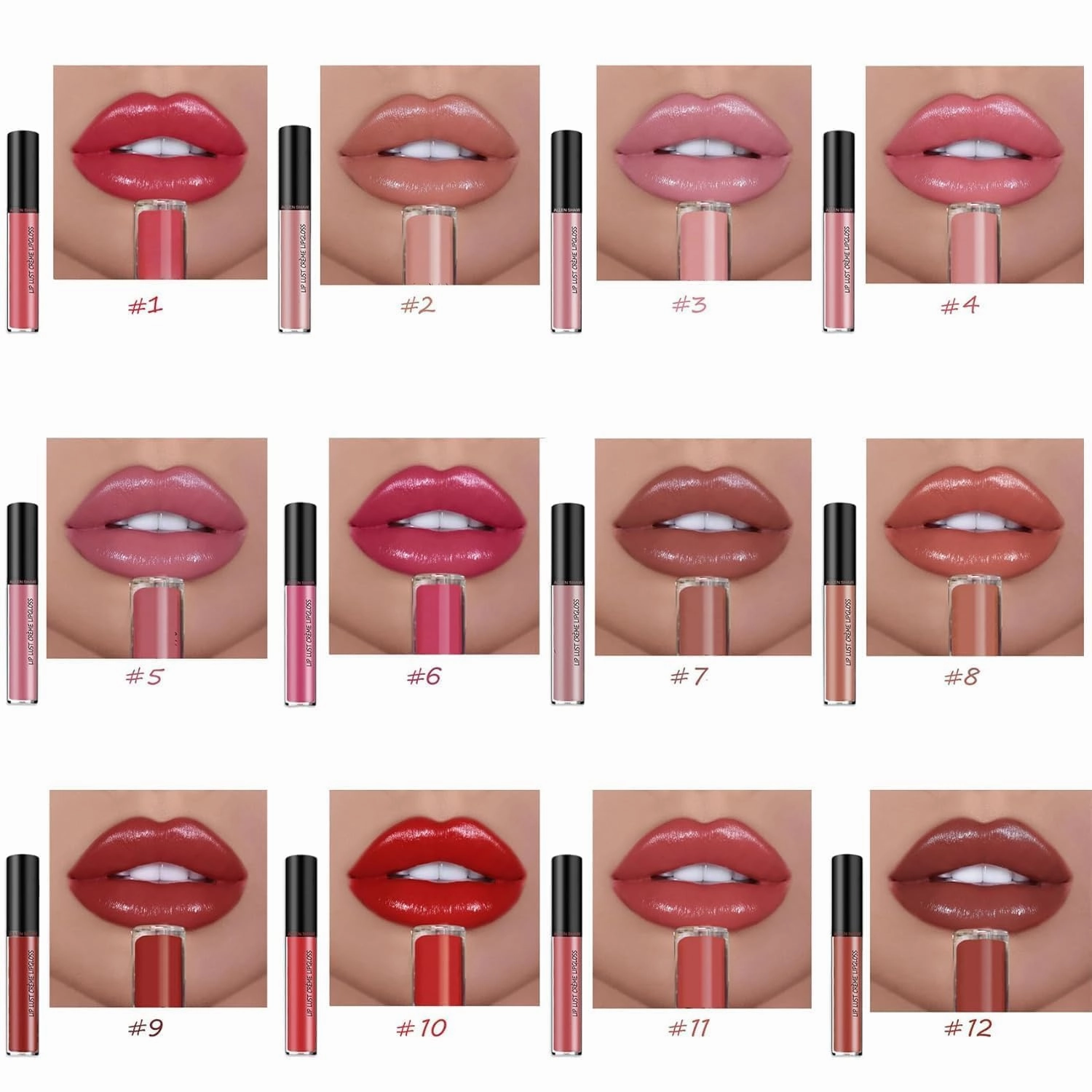 Hailnrothwad Lipstick, 12 Colors Cream Texture Lipstick, Moisturizing Non-Drying Lip Glaze, Long-Lasting Lip Plumper Gloss (1 set 12pcs)