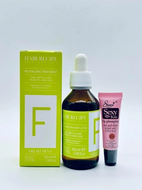 Hair Recipe Feed Your Hair Revitalizing Treatment Lotion for Fine Brittle Hair (Fresh Mint) 3.38 fl oz l-Free Starry Lip Gloss, Clear