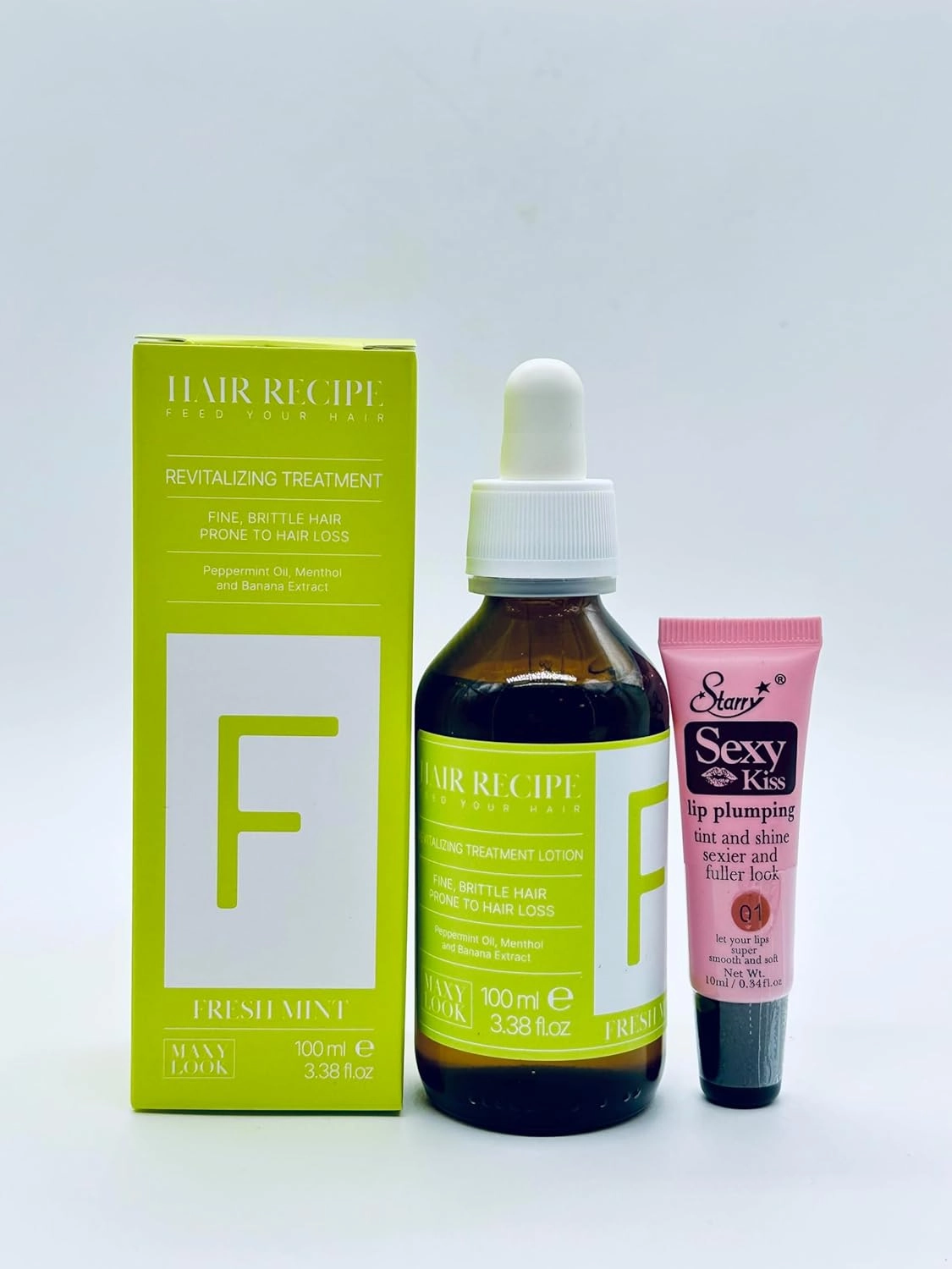 Hair Recipe Feed Your Hair Revitalizing Treatment Lotion for Fine Brittle Hair (Fresh Mint) 3.38 fl oz l-Free Starry Lip Gloss, Clear