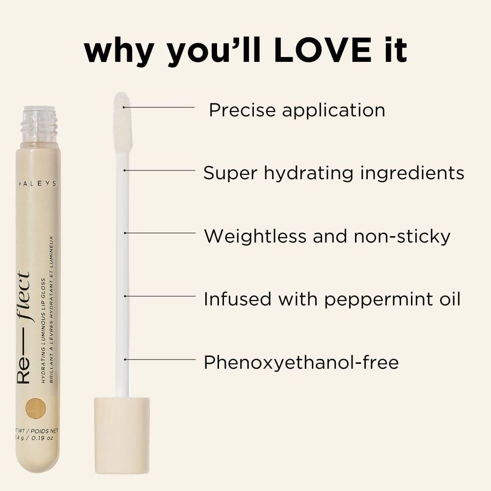 HALEYS Hydrating Luminous Lip Gloss (Cosmos), Re-flect and hydrate, nourish, non-sticky, weightless, Phenoxyethanol-free, peppermint oil-infused, Vegan and Cruelty-free