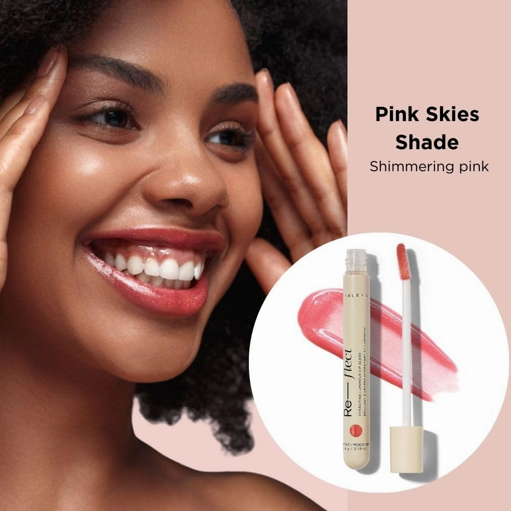 HALEYS Hydrating Luminous Lip Gloss (Pink Skies), Re-flect and hydrate, nourish, non-sticky, weightless, Phenoxyethanol-free, peppermint oil-infused, Vegan and Cruelty-free
