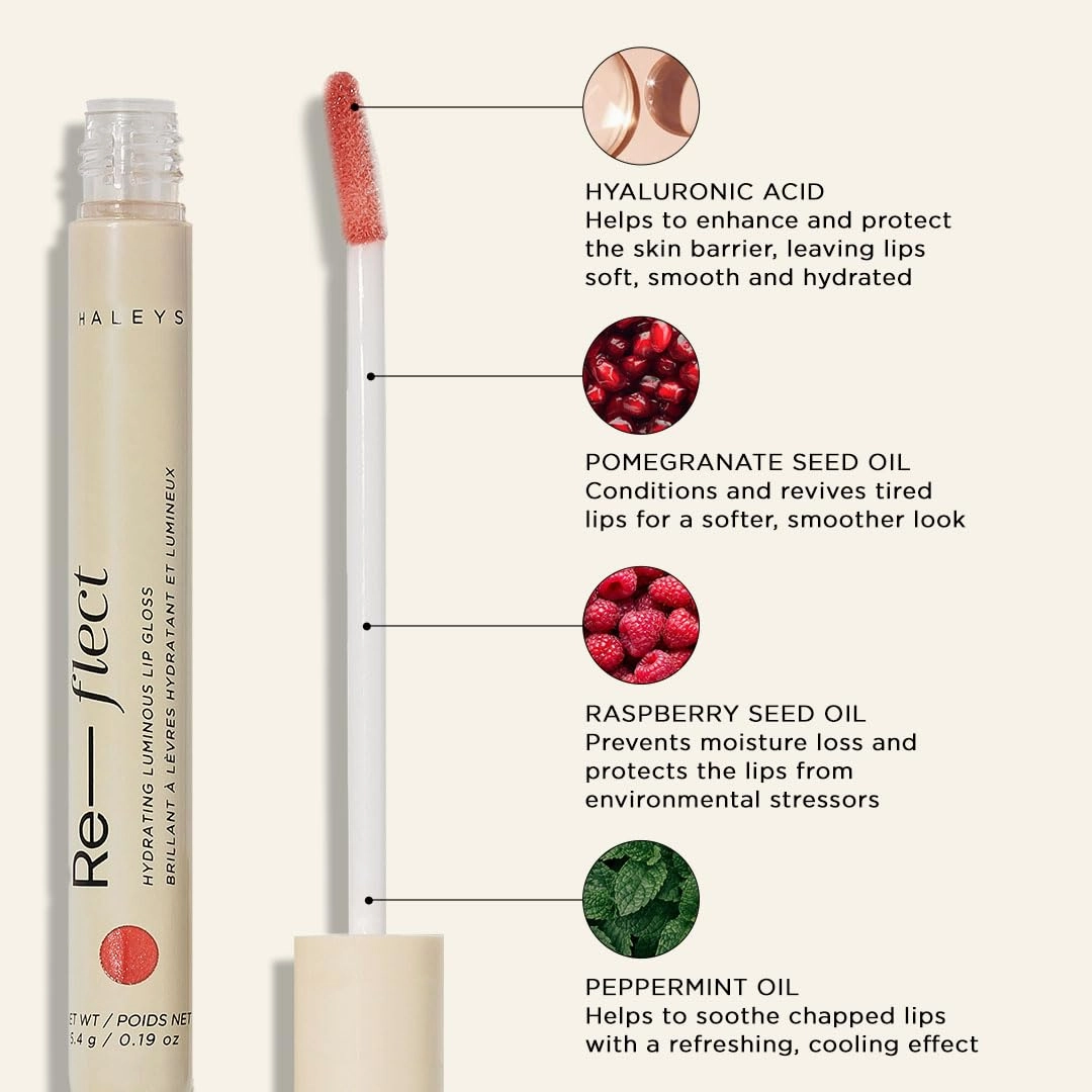HALEYS Hydrating Luminous Lip Gloss (Stardust), Re-flect and hydrate, nourish, non-sticky, weightless, Phenoxyethanol-free, peppermint oil-infused, Vegan and Cruelty-free