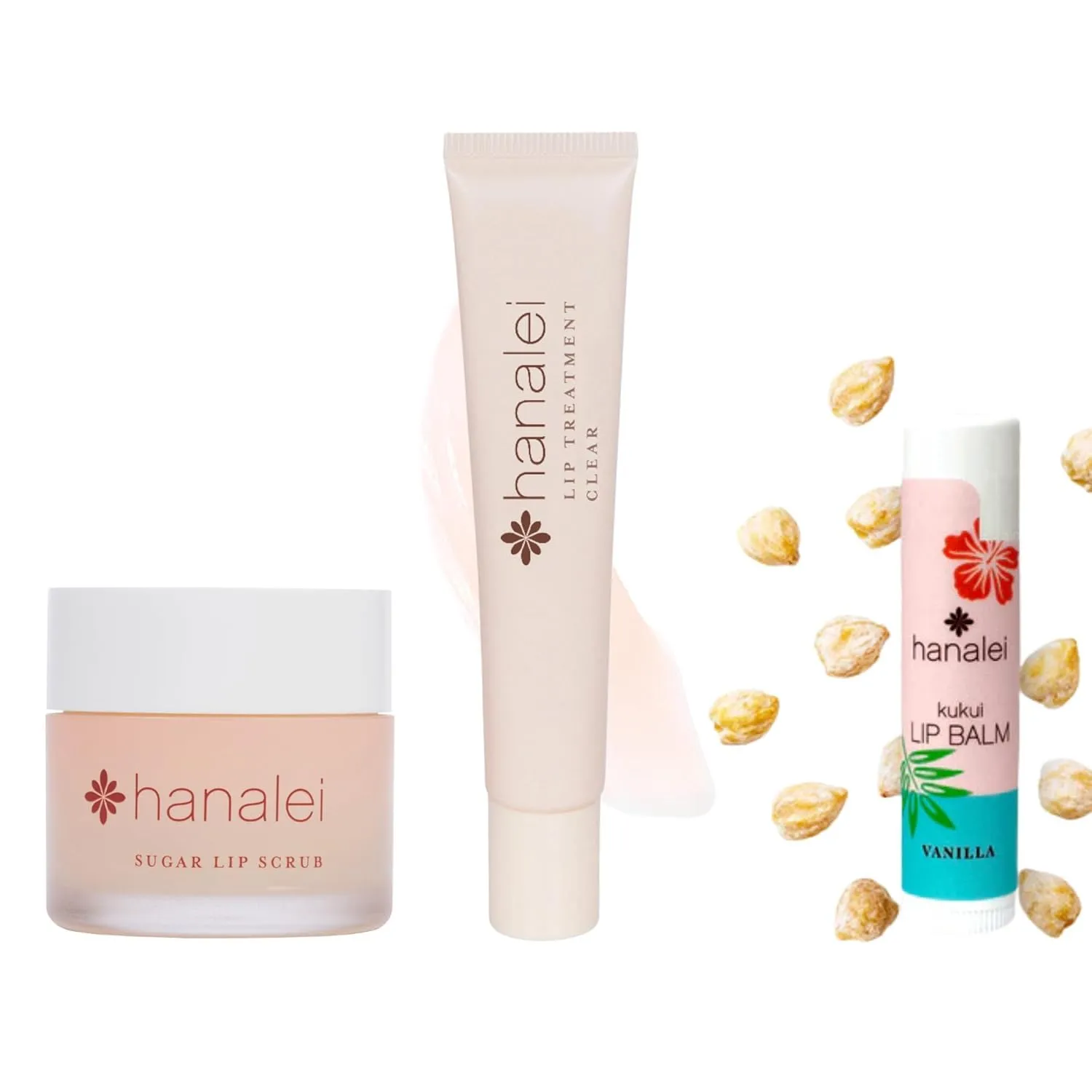 Hanalei Ultimate Lip Care Products Set – Sugar Lip Scrub, Kukui Oil Lip Treatment & Vanilla Lip Balm – Exfoliate, Hydrate & Heal Cracks – Moisturizing, Nourishing Rescue Kit – Skincare Gift