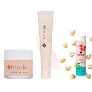Hanalei Ultimate Lip Care Products Set – Sugar Lip Scrub, Kukui Oil Lip Treatment & Vanilla Lip Balm – Exfoliate, Hydrate & Heal Cracks – Moisturizing, Nourishing Rescue Kit – Skincare Gift