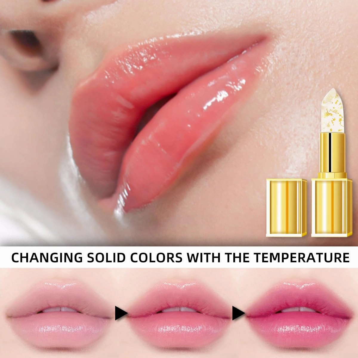 Hardpointing Color Changing Lipstick,Trylevora Beneficial Lipstick Imaginaryl Lip Stain,Lufora Crystal Clear Color Changing With Gold Flakes,Long-Lasting Moisturizing Lip Balm (1pcs)