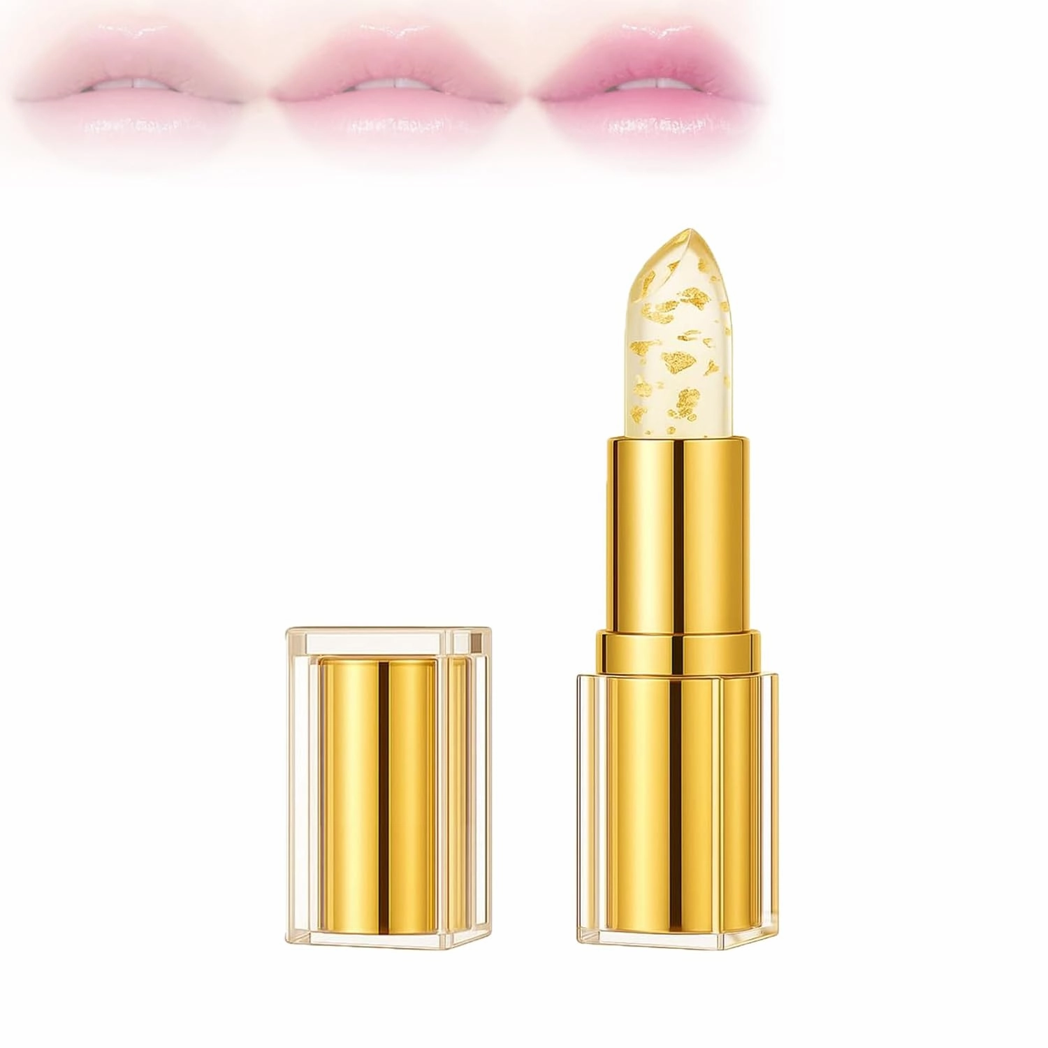 Hardpointing Color Changing Lipstick,Trylevora Beneficial Lipstick Imaginaryl Lip Stain,Lufora Crystal Clear Color Changing With Gold Flakes,Long-Lasting Moisturizing Lip Balm (1pcs)