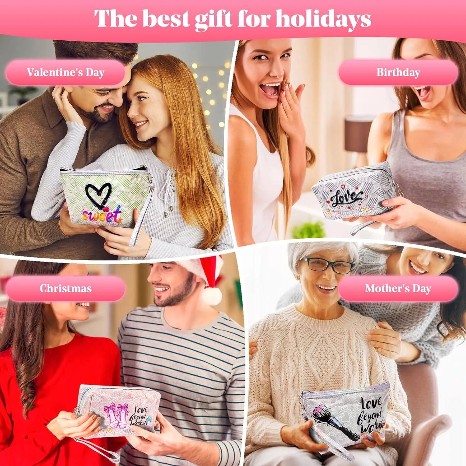 Heart & Love Cosmetic Bag for Women & Girls | Gift-Ready Waterproof PU Leather Makeup Organizer | Travel-Friendly Compact & Large Sizes (7” & 9”)