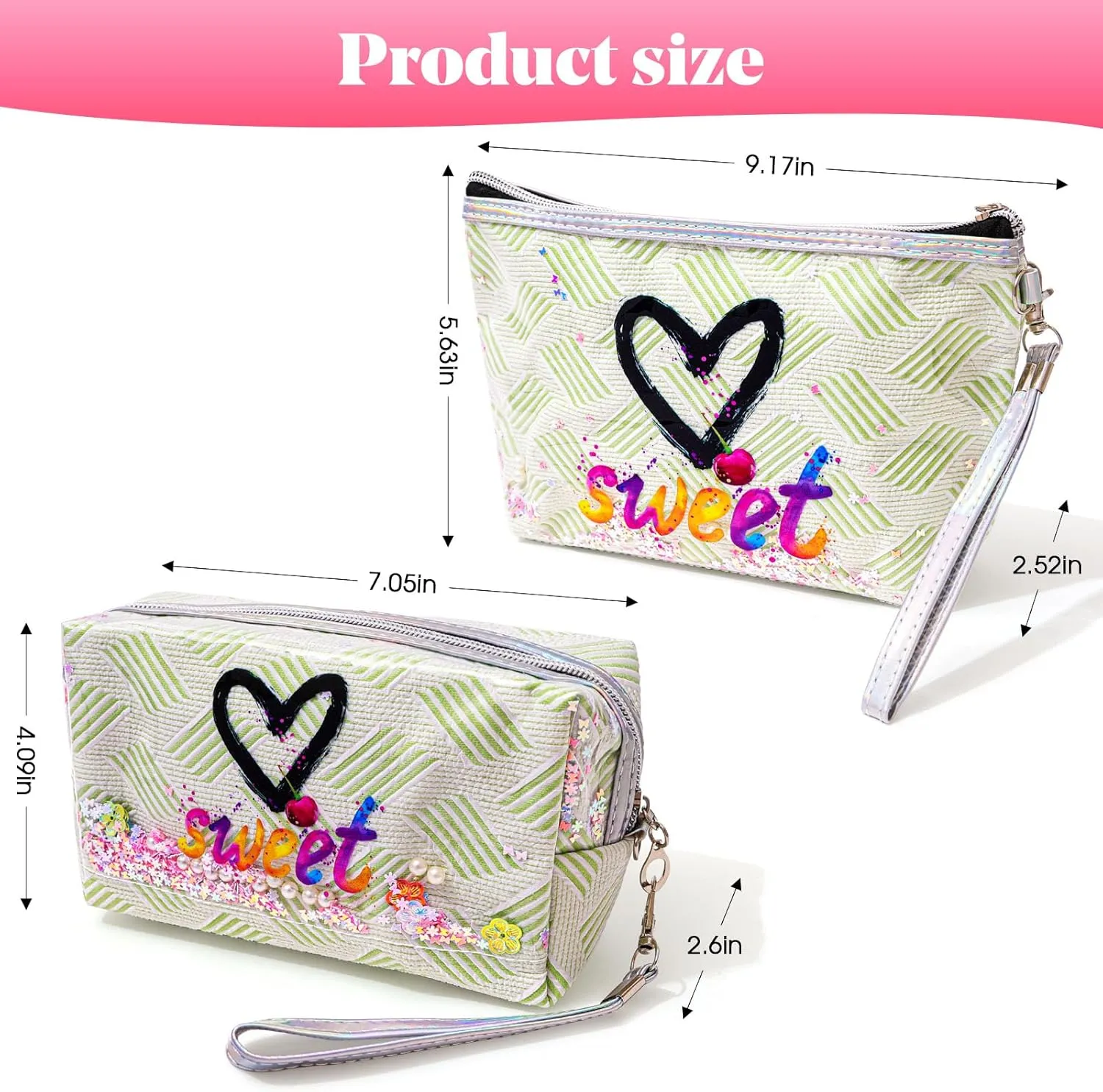 Heart & Love Cosmetic Bag for Women & Girls | Gift-Ready Waterproof PU Leather Makeup Organizer | Travel-Friendly Compact & Large Sizes (7” & 9”)