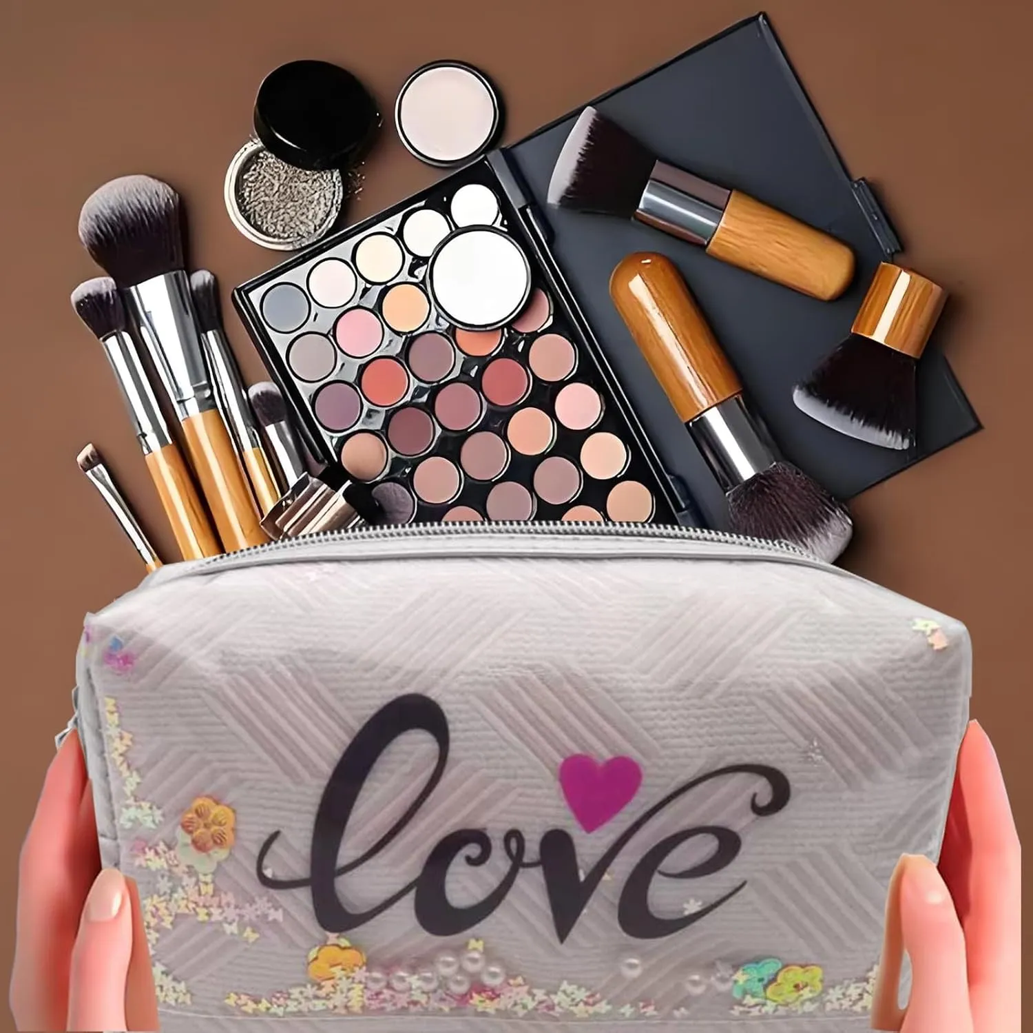 Heart & Love Cosmetic Bag for Women & Girls | Gift-Ready Waterproof PU Leather Makeup Organizer | Travel-Friendly Compact & Large Sizes (7” & 9”)
