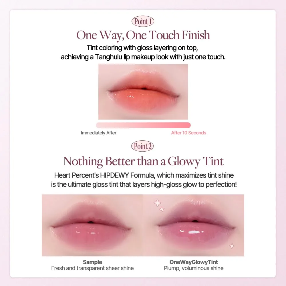 Heart Percent Dote On Mood One Way Glowy Tint, Glass-like High Shine Glossy Finish w/Long-Lasting Luminous Color Lip Stain for Glowy Look, #04. Pink Babe