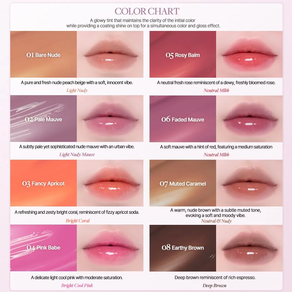 Heart Percent Dote On Mood One Way Glowy Tint, Glass-like High Shine Glossy Finish w/Long-Lasting Luminous Color Lip Stain for Glowy Look, #04. Pink Babe