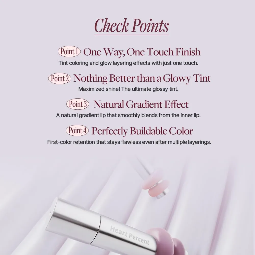 Heart Percent Dote On Mood One Way Glowy Tint, Glass-like High Shine Glossy Finish w/Long-Lasting Luminous Color Lip Stain for Glowy Look, #04. Pink Babe
