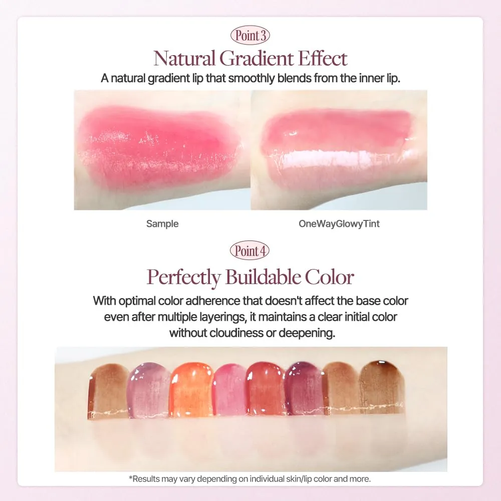 Heart Percent Dote On Mood One Way Glowy Tint, Glass-like High Shine Glossy Finish w/Long-Lasting Luminous Color Lip Stain for Glowy Look, #04. Pink Babe