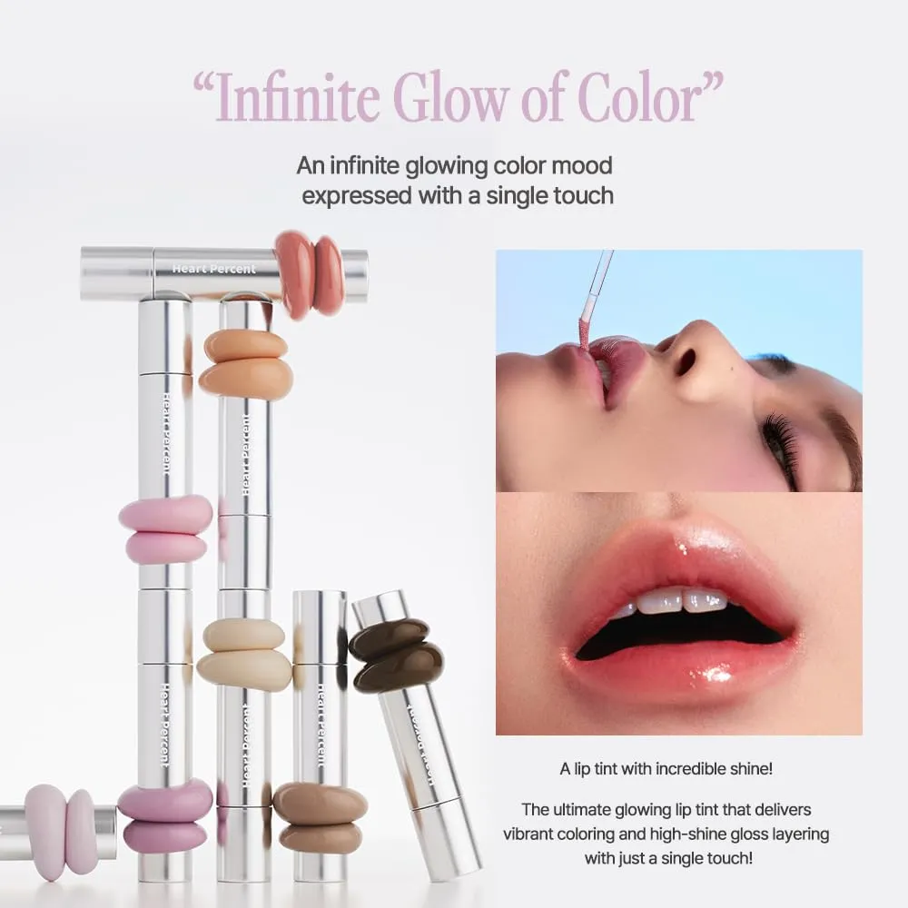 Heart Percent Dote On Mood One Way Glowy Tint, Glass-like High Shine Glossy Finish w/Long-Lasting Luminous Color Lip Stain for Glowy Look, #04. Pink Babe