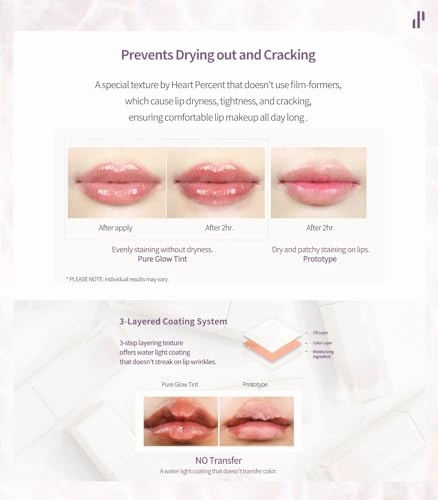 Heart Percent Dote On Mood Pure Glow Tint, Watery & Lightweight Moisturizing Lip Stain Long Lasting Liquid Lipstick 6.8g, #06. Mood Beige