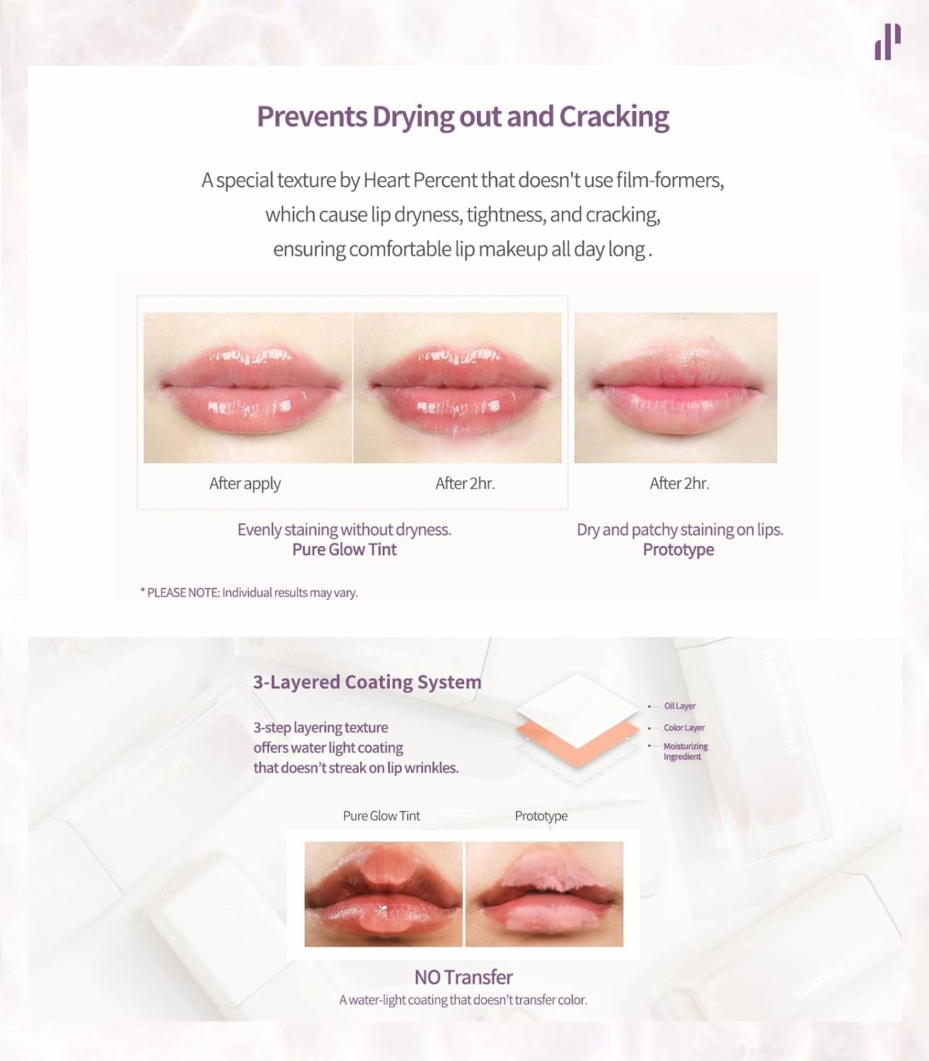 Heart Percent Dote On Mood Pure Glow Tint, Watery & Lightweight Moisturizing Lip Stain Long Lasting Liquid Lipstick 6.8g, #11. Just Coral