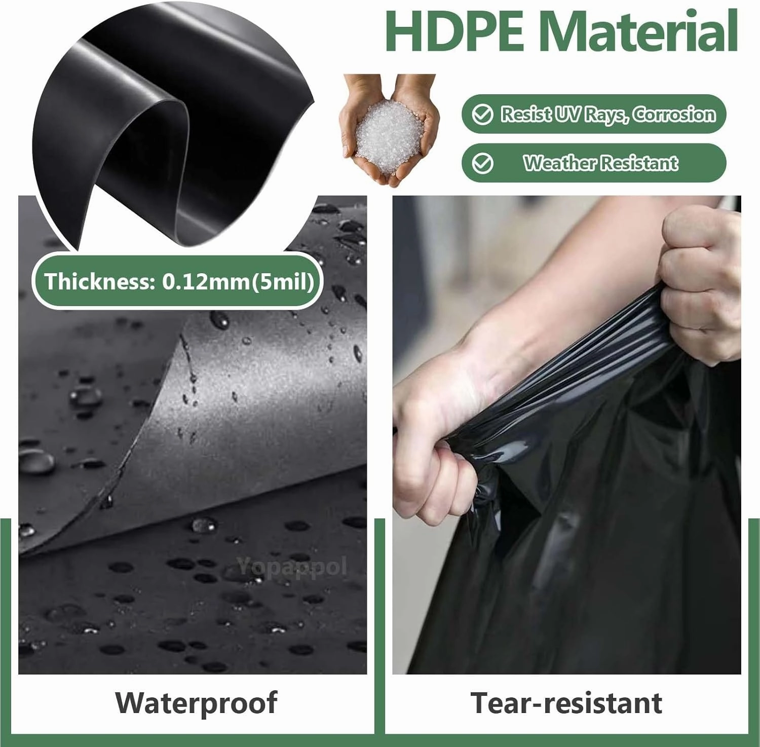 Heavy Duty Pond Liner Protection, Black Polythene Plastic Sheeting Impermeable Garden Pool Membrane for Fish Ponds, Streams Fountains and Artificial Lake(13.1x26.2ft)