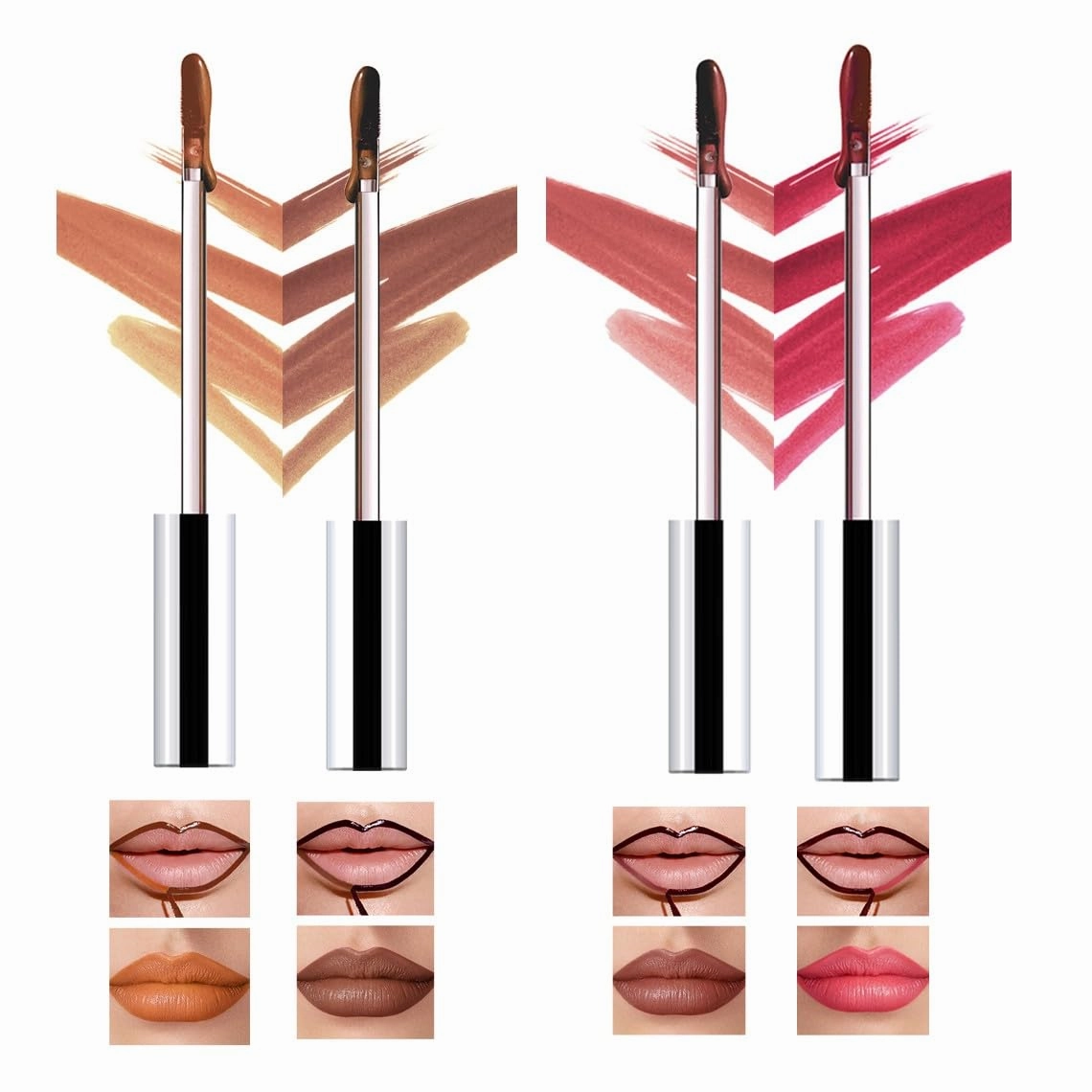 HESBITEUL Peel Off Lip Color 4pc: Non-Drying Liquid Lipstick with Shea Butter - 4 Universal Shades for Women's Wardrobe Coordination