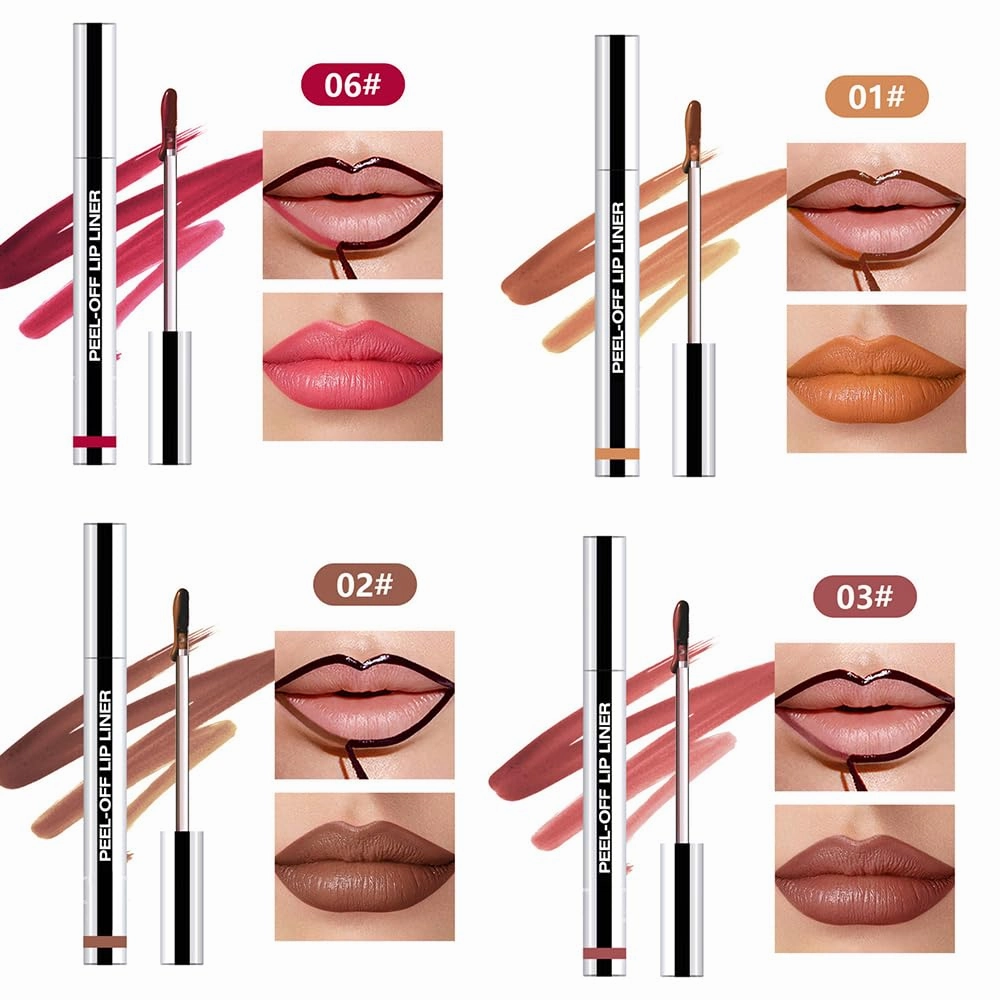 HESBITEUL Peel Off Lip Color 4pc: Non-Drying Liquid Lipstick with Shea Butter - 4 Universal Shades for Women's Wardrobe Coordination