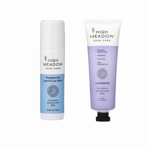 High Meadow Lip Care Bundle - Natural Lip Balm and Lanolin Lavender Cream Set for Intensive Hydration, Moisturizing, and Repair - Shea Butter, Beeswax, Vitamin E - Great for Dry Lips and Skin.