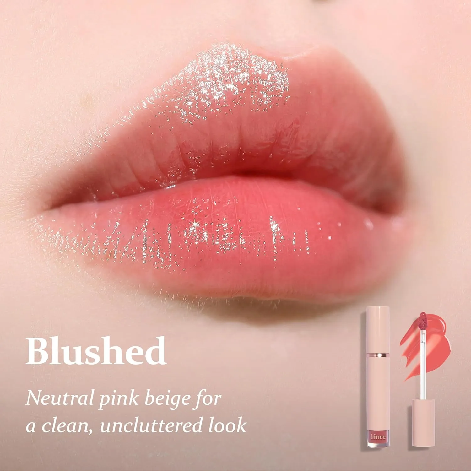 HINCE Mood Enhancer Water Liquid Glow - Non-Sticky & Waterproof Lip Stain for Women - Long Wearing Lip Gloss for Natural and Glass Glow - Moisturizing Liquid Makeup, 0.16 fl.oz. (BLUSHED)