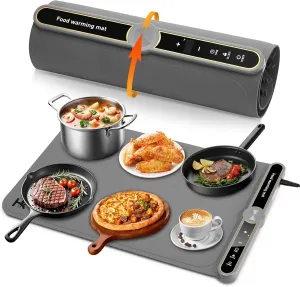 HK Warming Mat for Food, Food Fast Heating Electric Warming Mat with 9 Level Adjustable Temperature and 6 Hours Timer, Roll Up Food Warmers for Parties, Buffets, and Home Use