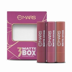 HN Matte Box Set of 3 Lipsticks for Women | Long-Lasting | Smooth Finish | Moisturising | One Swipe Pigmentation (3x3.2 gm) (02-Peaches & Nudes)