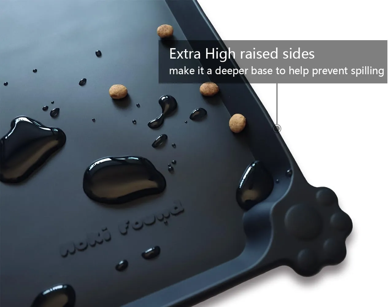 Hoki Large Silicone Pet Food Mats - Non Slip Pet Dog Cat Bowl Placemats - Feeding Mats for Floors - Waterproof - Black