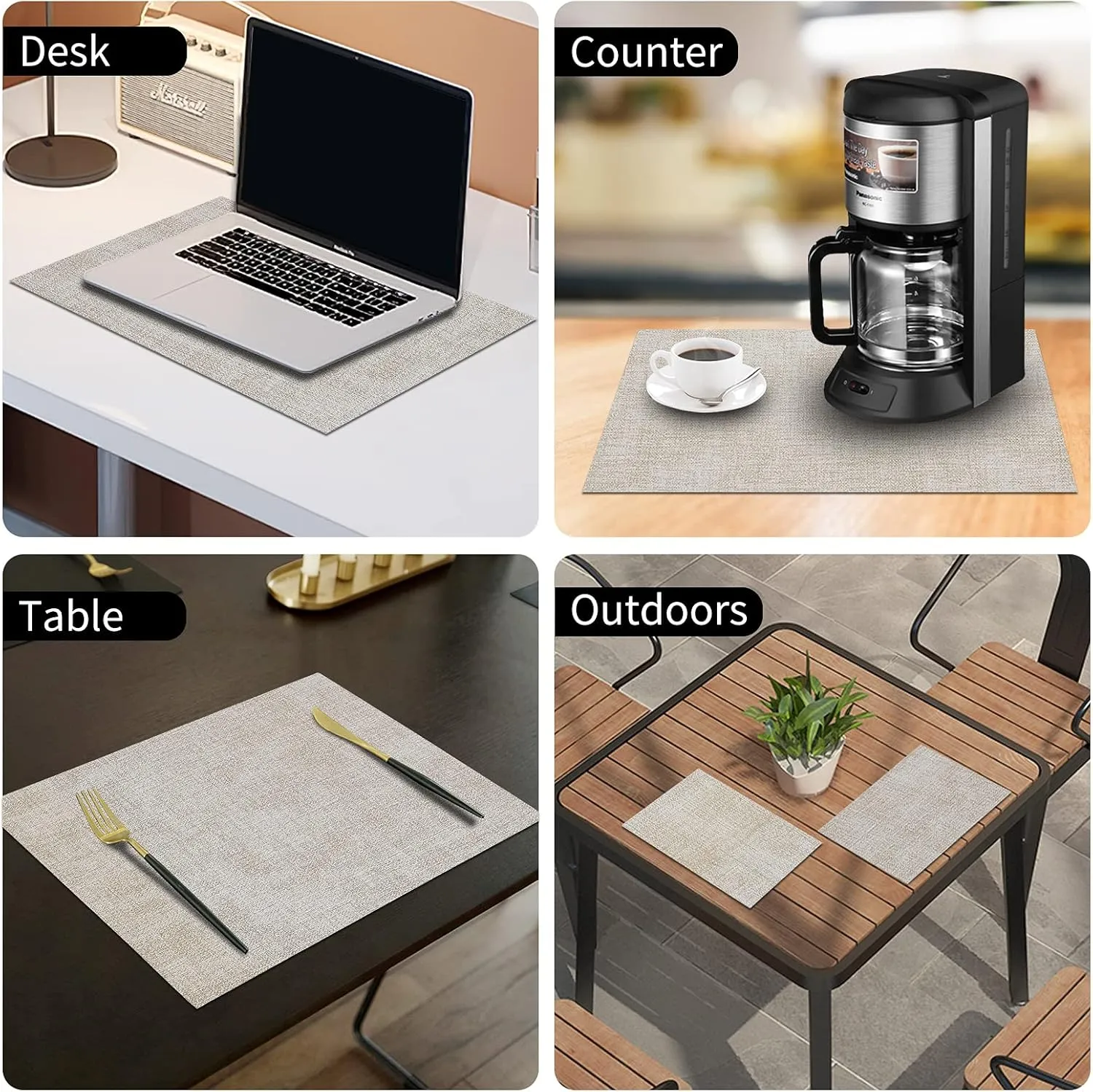 homing Faux Leather Heat Resistant Placemats Set of 6 – Waterproof Wipeable Dining PU Place Mats for Indoor & Outdoor, Easy to Clean - Beige