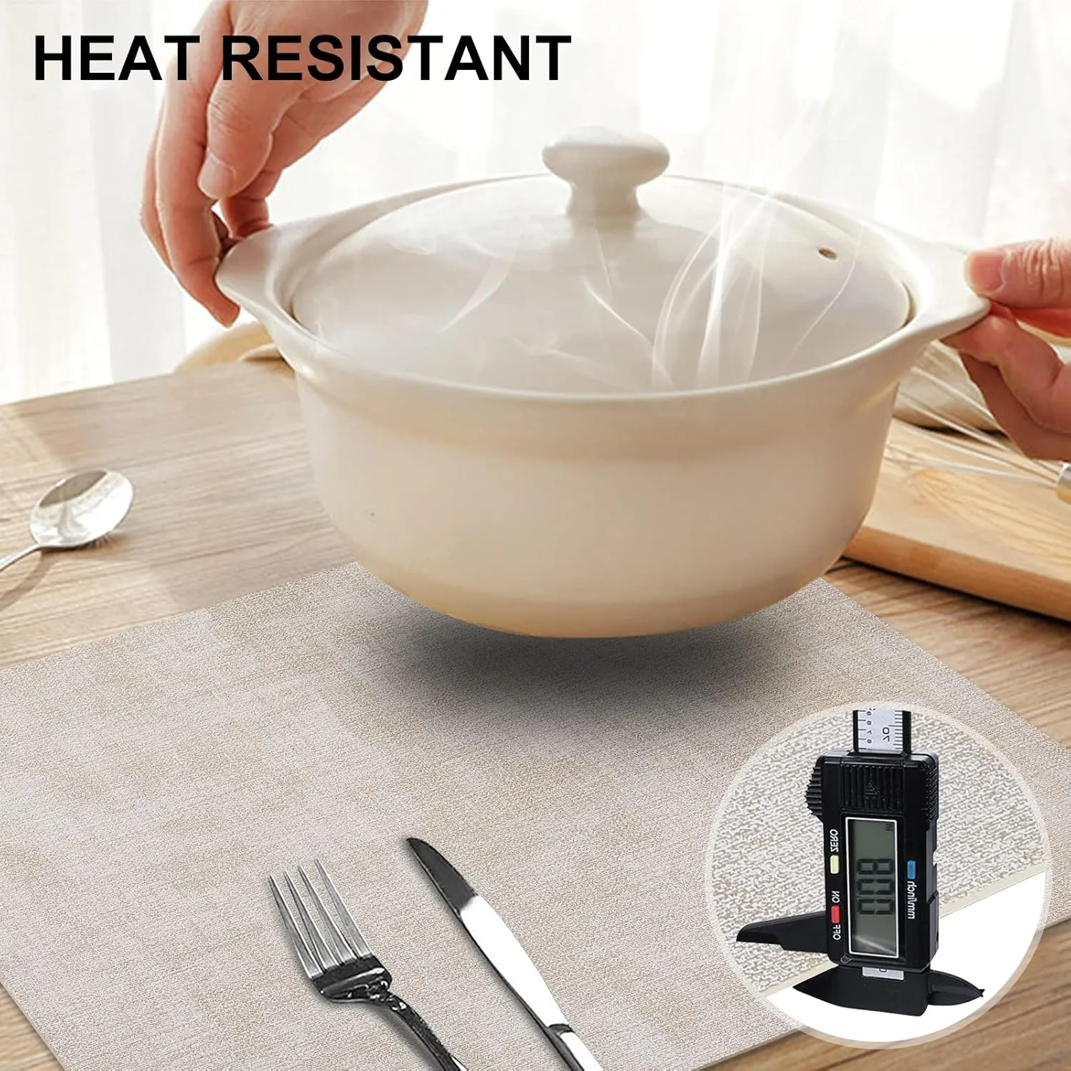 homing Faux Leather Heat Resistant Placemats Set of 6 – Waterproof Wipeable Dining PU Place Mats for Indoor & Outdoor, Easy to Clean - Beige