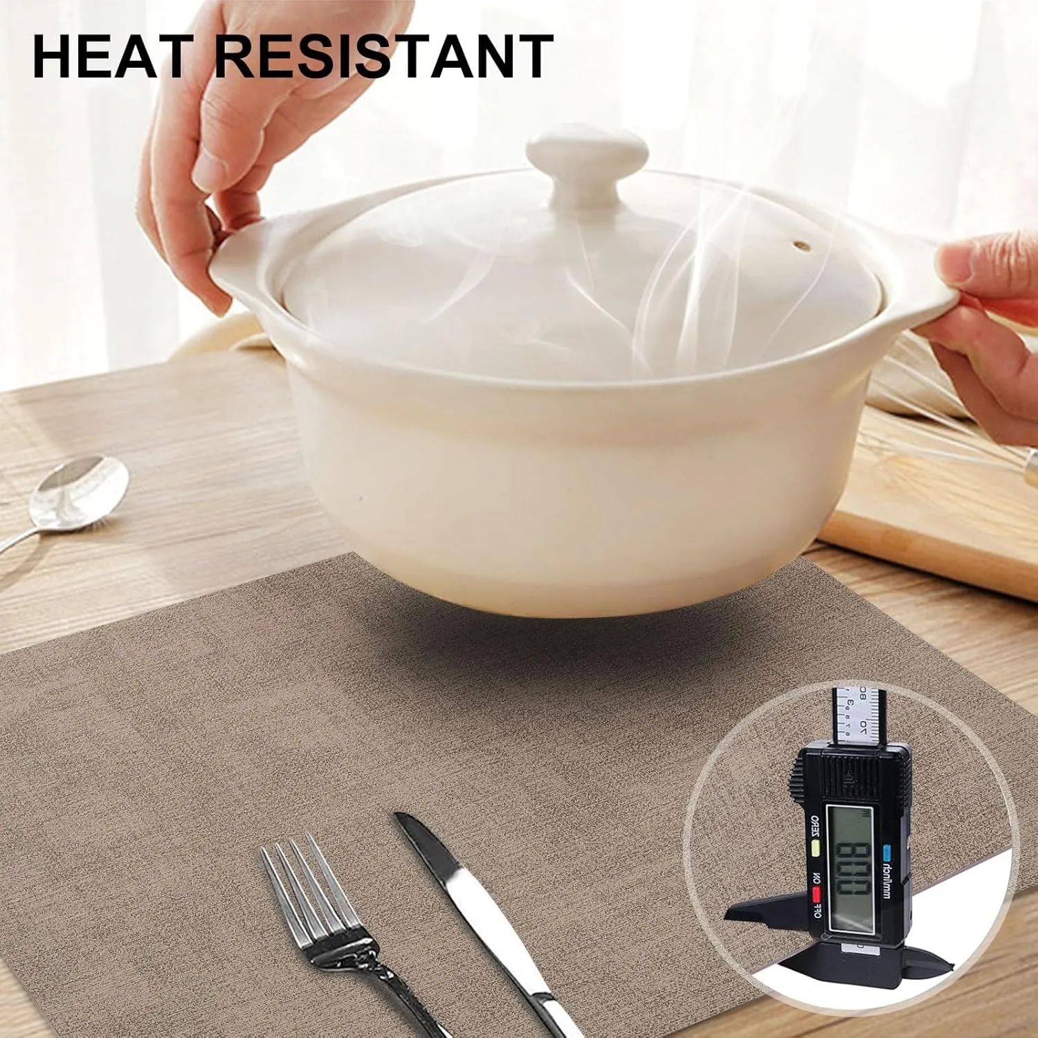homing Faux Leather Heat Resistant Placemats Set of 6 – Waterproof Wipeable Dining PU Place Mats for Indoor & Outdoor, Easy to Clean - Camel